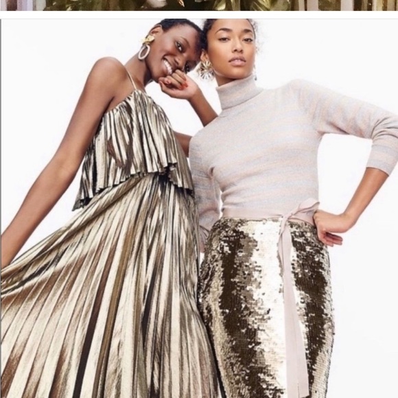 J. Crew / NWT Collection Pleated Gold Lamé Midi Dress Hollywood GLAM FLApper 12 - Picture 2 of 12